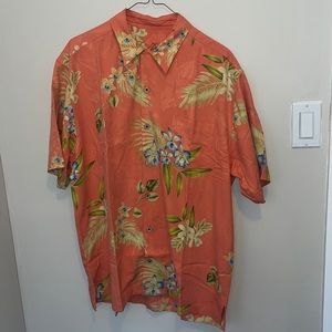 100% silk Tommy Bahama men’s xl Hawaiian button down beach shirt L salmo…